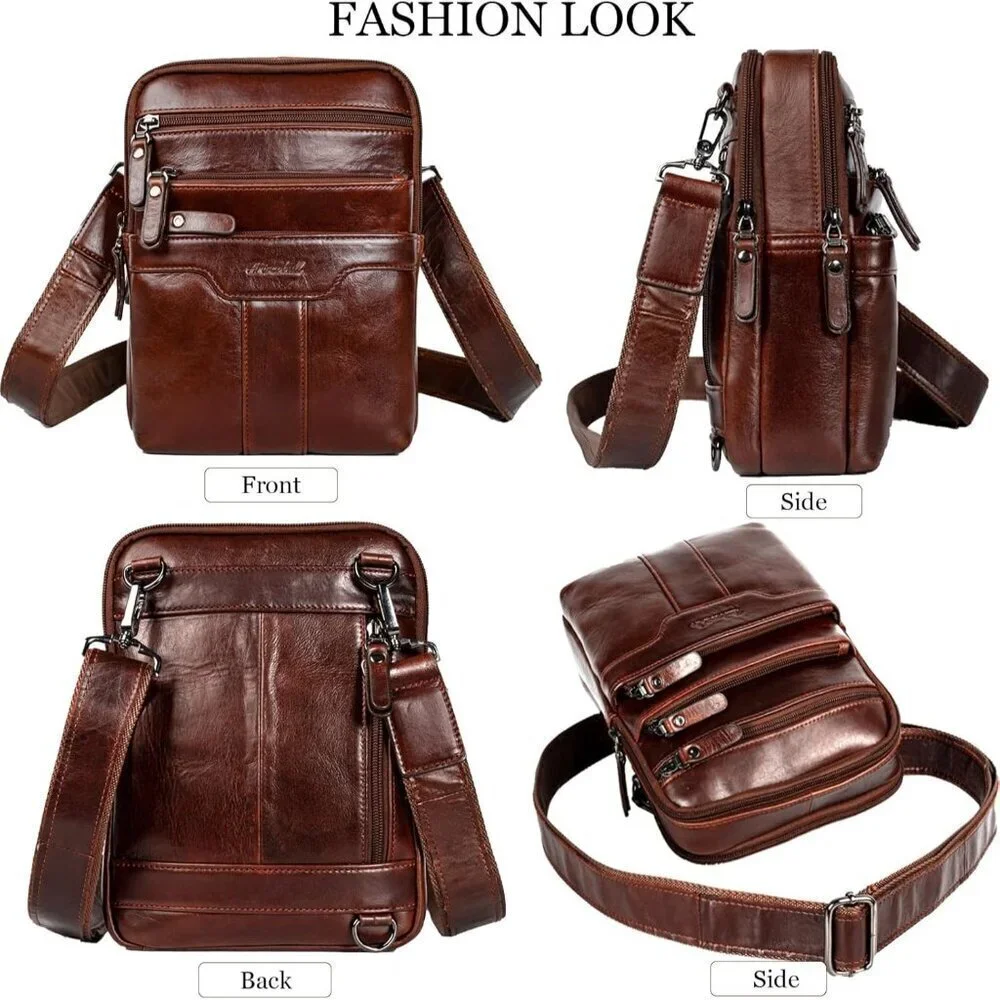 💫 Men Brown Leather Sling Small Messenger Pack Vintage Fashion Shoulder Bag